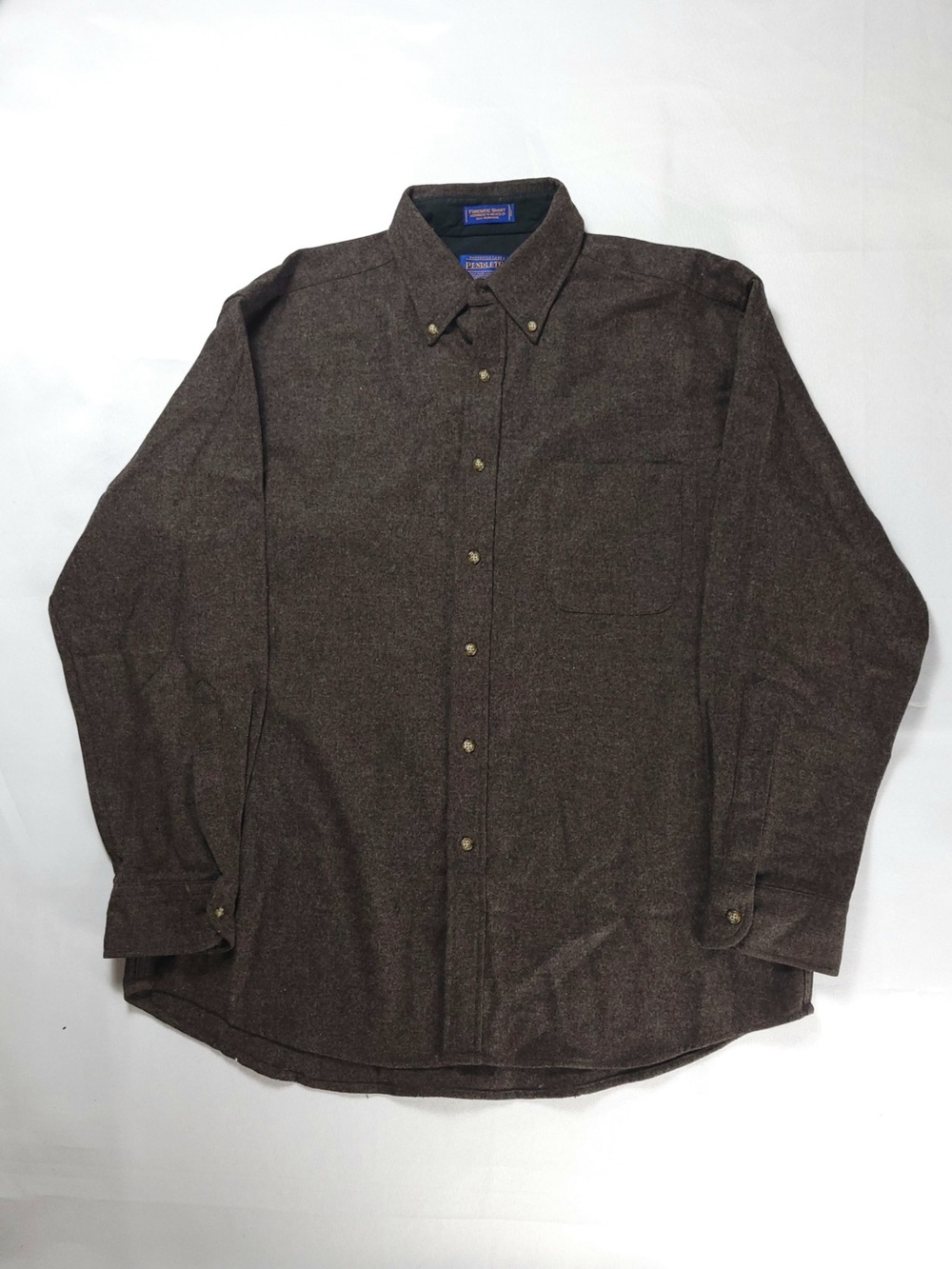 Vtg Y2K Pendleton Solid Brown 100% Virgin Wool Mens Large Fireside Shirt *READ*